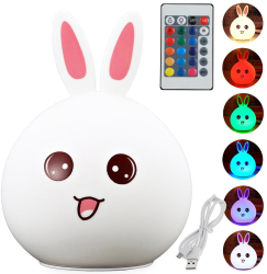 Lampa de noapte pentru copii led telecomanda silicon usb iepuras alb 