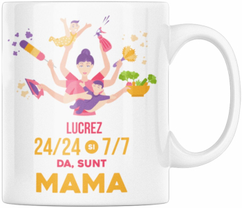 Cana alba personalizata & Lucrez 24/24 si 7/7 da sunt mama& INOVATIX® . 330ml 