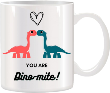 Cana alba personalizata cu Dinozauri si mesaj INOVATIX® . 330ml 