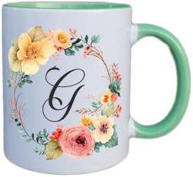Cana maner verde personalizata cu initiala G INOVATIX® . 330ml 