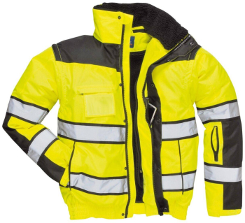 Jacheta Bomber de protectie cu gluga HiVis Portwest - C466 XXL negru si galben 