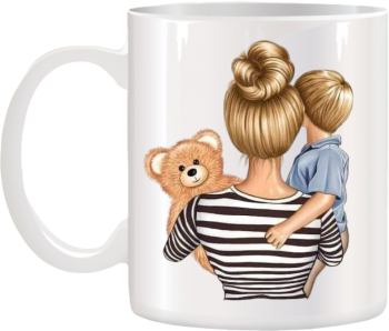 Cana alba ceramica personalizata Mama si Fiu INOVATIX® . 330ml 