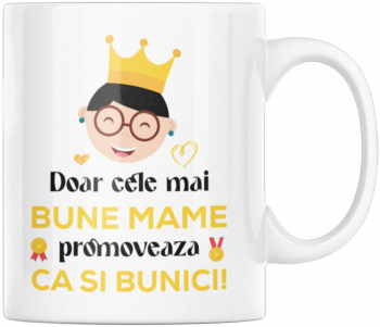 Cana alba personalizata & Doar cele mai bune mame promoveaza ca si bunici cadou pentru bunica& INOVATIX® . 330ml 