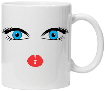 Cana alba personalizata & ochi si buze& INOVATIX® . 330ml 