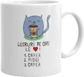 Cana alba personalizata Pisici si cafea INOVATIX® . 330ml 