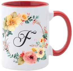 Cana maner rosu personalizata cu initiala F INOVATIX® . 330ml 