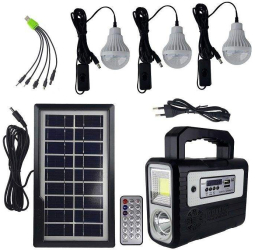 Kit panou solar 3 becuri LED radio digital afisaj incarcare telefon telecomanda bluetooth lanterne 