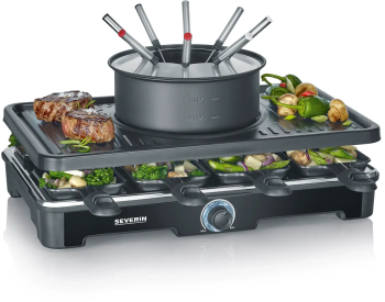 Plita grill si raclette cu fondue 3in1 Severin 1400 W 8 persoane negru 