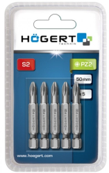 Set 5 biti de surubelnita Hogert hexagonal PZ2 50 mm blister 