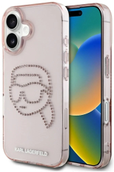 Husa pentru iPhone 16 - Karl Lagerfeld IML Rhinestones KLHCP16SHKHDCELP - Pink Karl Head 
