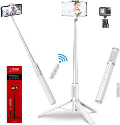 Selfie stick multifunctional CALITATE PREMIUM 30cm-150cm Trepied Suport pentru telefon Bluetooth Telecomanda detasabila Alb 
