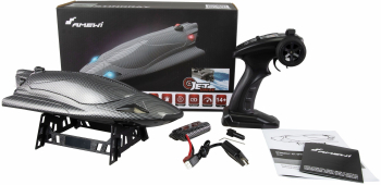 Barca RC cu telecomanda Stingray/ Lungime 33 cm/ 2 4 GHz/ Viteza 40 km/h /Raza 60m /LED /Racire pe apa/ Jetdrive/ Aspect Carbon/ RTR/ 14+ 