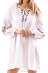 Rochie dama Clasica model traditional folcloric scurta bumbac M-L alb 