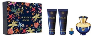 Set cadou Versace Dylan Blue pentru femei EDP 100 ml + 100 ml gel de dus + 100 ml lotiune de corp + geanta de toaleta 
