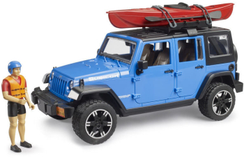 Jeep Wrangler Rubicon Unlimited cu caiac si figurina Bruder 