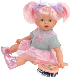 Papusa Nines DOnil Alex Star cu parul roz ambalata in cutie cu miros de vanilie 40 cm 