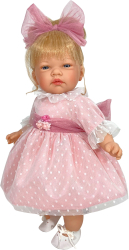 Papusa Nines DOnil Celia cu parul blond rochie roz plumeti miros de vanilie 45 cm 