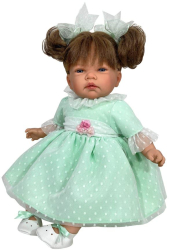 Papusa Nines DOnil Celia satena cu sunete miros de vanilie si rochie menta plumeti 45 cm 