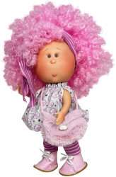 Papusa Nines DOnil Colectia Little Mia cu parul roz cret 23 cm 