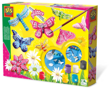 Set creativ copii cu mulaj de lut si pictura - Fluturi cu sclipici 