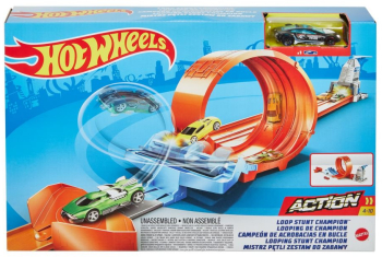 Set de joaca Hot Wheels circuit rapid cu lansator pentru cascadorii si masinuta exclusiva 