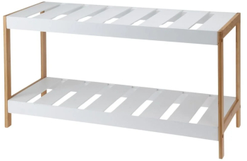 Suport pentru incaltaminte &ndash Excellent Houseware 2 rafturi bambus and MDF 70x26x36 cm alb/maro