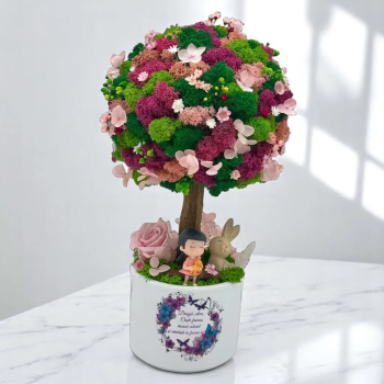 Copacel Decorativ cu Licheni Premium si Flori Criogenate Figurine Trunchi Printat 3D In Ghiveci ceramic personalizat