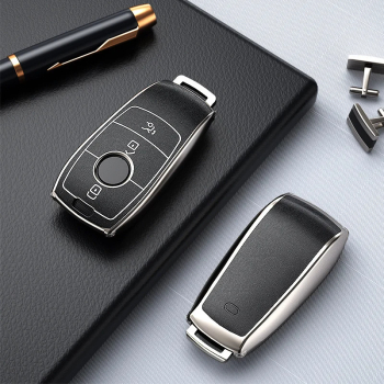 Husa de protectie premium pentru cheie auto Elegance Luxury Cover Key Neagra cu argintiu compatibila cu 