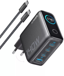 Incarcator de retea Anker 140W Digital Display 3x USB-C 1x USB-A PD 3.1 cablu USB-C inclus Negru 