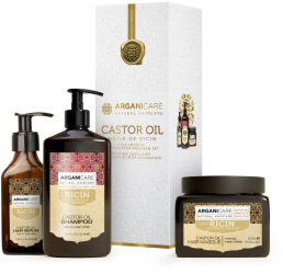 Set trio cu Ulei de Ricin pentru accelerarea cresterii parului Arganicare 1000 ml 