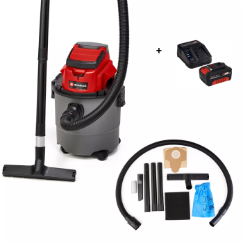 Aspirator umed-uscat Einhell Power X-Change TC-VC 1815 Li-Solo 18V + Kit acumulator si incarcator Einhell PXC 4512042 18 V 4.0 Ah