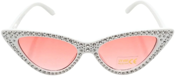 Ochelari de soare dama Tiara albi cu cristale rama cat-eye lentile roz protectie UV 400 