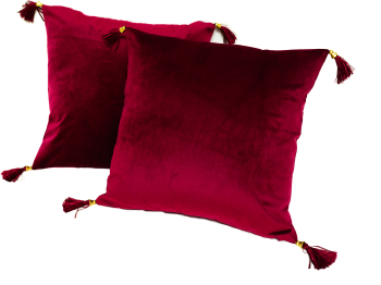 Set 2 Perne Decorative Catifea Visiniu Accesorizate 45x45 cm