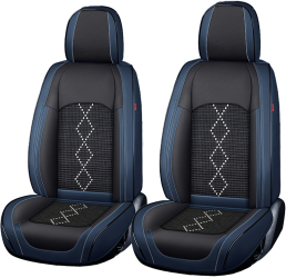 Set Huse Scaune Auto Deluxe din Piele Ecologica si Material Textil Fata/Spate din 13 Piese Universale si Culoare Negru cu Albastru Inchis 