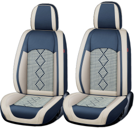 Set Huse Scaune Auto Deluxe din Piele Ecologica si Material Textil Fata/Spate din 13 Piese Universale si Culoare Albastru cu Alb 