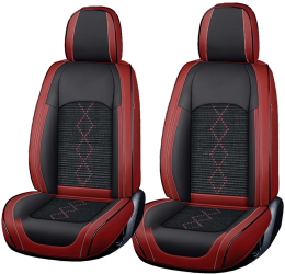 Set Huse Scaune Auto Deluxe din Piele Ecologica si Material Textil Fata/Spate din 13 Piese Universale si Culoare Negru cu Rosu Inchis 