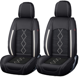 Set Huse Scaune Auto Deluxe din Piele Ecologica si Material Textil Fata/Spate din 13 Piese Universale si Culoare Negru cu Alb 