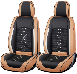 Set Huse Scaune Auto Deluxe din Piele Ecologica si Material Textil Fata/Spate din 13 Piese Universale si Maro Caramel cu Negru 