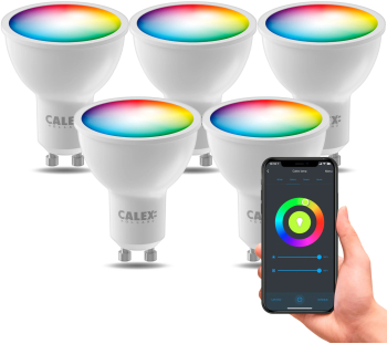 Set 5 becuri LED RGB inteligente Calex Smart GU10 4.9W compatibil Google Assistant si Alexa 345 lm lumina alba si color
