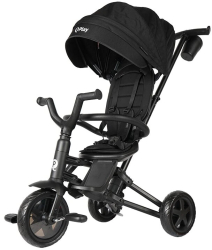 Tricicleta pentru copii Qplay Nova Niello Negru ultrapliabila cu cadru din aluminiu sezut reversibil 360 spatar reglabil 
