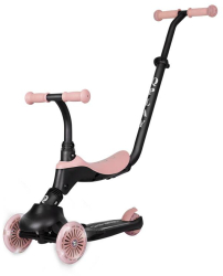Trotineta pentru copii QPlay Sema EVO Roz 6 in 1 multifunctionala cu scaunel maner telescopic parental inaltime ajustabila 