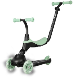 Trotineta pentru copii QPlay Sema EVO Verde 6 in 1 multifunctionala cu scaunel maner telescopic parental inaltime ajustabila 