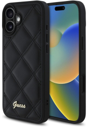 Husa pentru iPhone 16 Plus - Guess Quilted Metal Logo GUHCP16MPSQSQSK - Black 