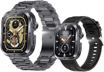 Ceas Smartwatch MK86 Waterproof IP68 2 bratari metal si silicon Lanterna Asistent Vocal AI Ecran IPS HD de 2.01 din sticla securizat 