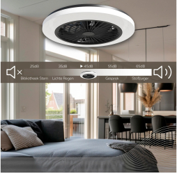 Plafoniera cu ventilator LED Calex Smart Ceiling Fan 50cm, lumina calda\/rece, 650 lumeni, 18W, IP20, telecomanda inclusa, Negru, Clasa Ener 