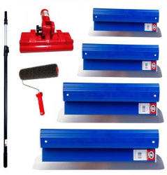 Set 4 gletiere profesionale inox 25 40 60 80 cm suport maner prelungitor 1.2-2.2 m rola gletuit Ergolite