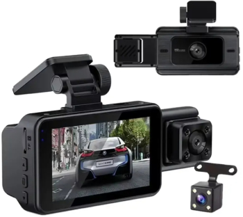 Camera video auto DVR EM-S15 3 lentile &ndash vizibilitate completa 1920x1080 px Display 3.0 inch Night Vision Senzor G + Detectie