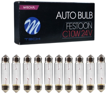 Set 10 becuri auto incandescente C10W 41mm 10W/bec 24V 