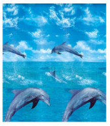 Perdea de dus albastra cu delfini Dophin din plastic ecologic 180x180cm cu 12 inele de prindere 