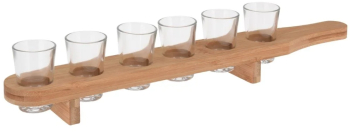Set 6 Pahare Shot cu Tava din Lemn &ndash 7 Piese Atmosfera 40 ml 